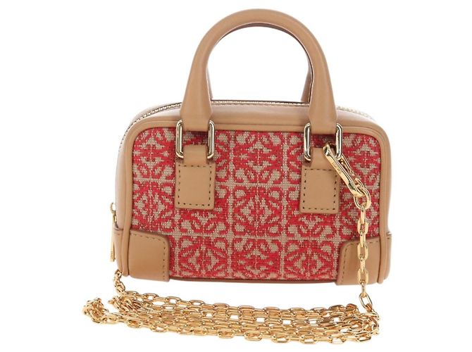 LOEWE Amazona Nano Shoulder Pouch Canvas 2way Beige Gold Auth 206378M Dorado - vista 13