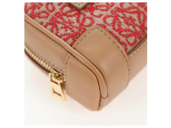 LOEWE Amazona Nano Shoulder Pouch Canvas 2way Beige Gold Auth 206378M Dorado - vista 16