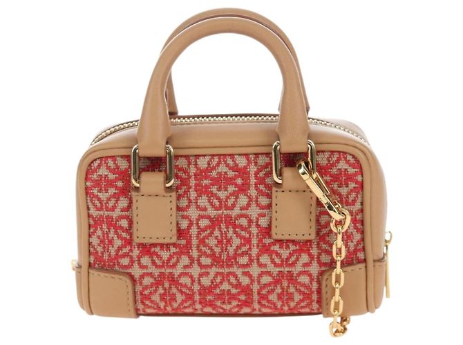 LOEWE Amazona Nano Shoulder Pouch Canvas 2way Beige Gold Auth 206378M Dorado - vista 2