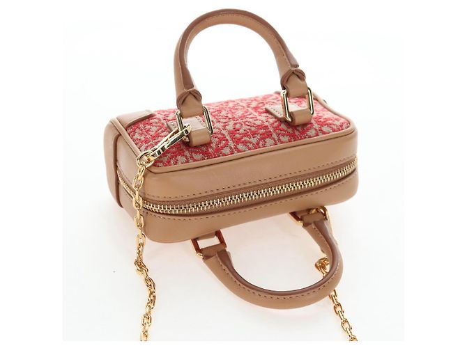 LOEWE Amazona Nano Shoulder Pouch Canvas 2way Beige Gold Auth 206378M Dorado - vista 6