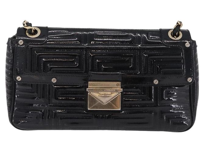 Sac à épaule à chaîne Gianni Versace en cuir verni Noir Or Auth bs37461 Doré - vue 13