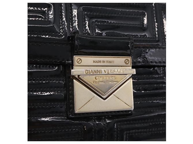 Sac à épaule à chaîne Gianni Versace en cuir verni Noir Or Auth bs37461 Doré - vue 20