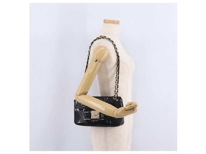 Sac à épaule à chaîne Gianni Versace en cuir verni Noir Or Auth bs37461 Doré - vue 26