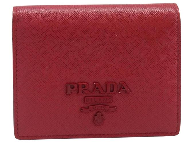 PRADA Bifold Wallet Saffiano leather Red Gold Auth 205224A Golden - view 13