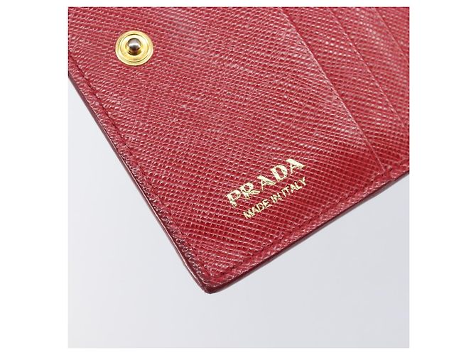 PRADA Bifold Wallet Saffiano leather Red Gold Auth 205224A Golden - view 18