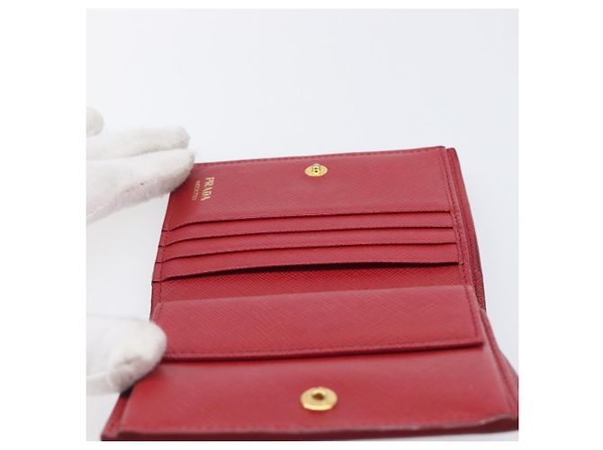 PRADA Bifold Wallet Saffiano leather Red Gold Auth 205224A Golden - view 19