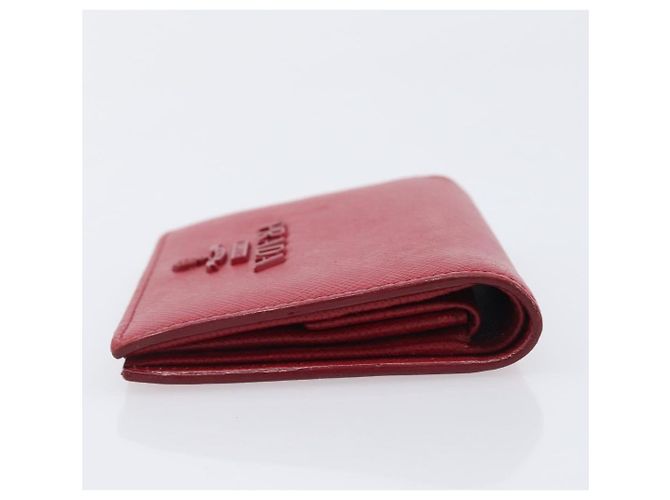 PRADA Bifold Wallet Saffiano leather Red Gold Auth 205224A Golden - view 3