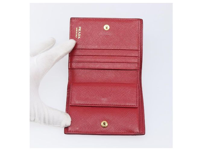 PRADA Bifold Wallet Saffiano leather Red Gold Auth 205224A Golden - view 8