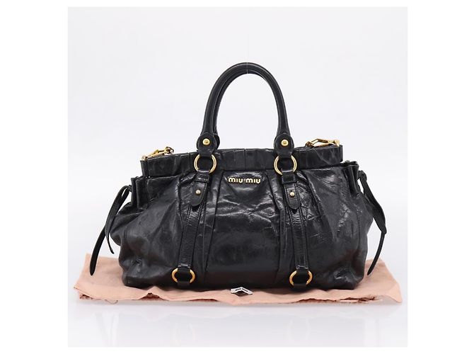 Miu Miu Handtasche Leder 2way Schwarz Gold Auth 167716SAM Golden - Ansicht 12