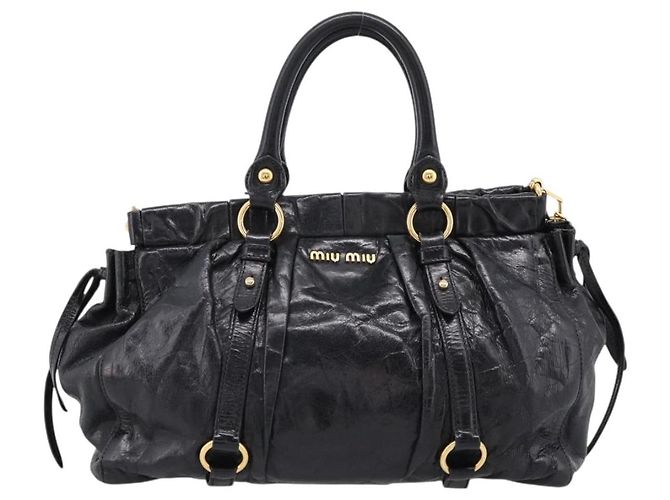 Miu Miu Handtasche Leder 2way Schwarz Gold Auth 167716SAM Golden - Ansicht 13