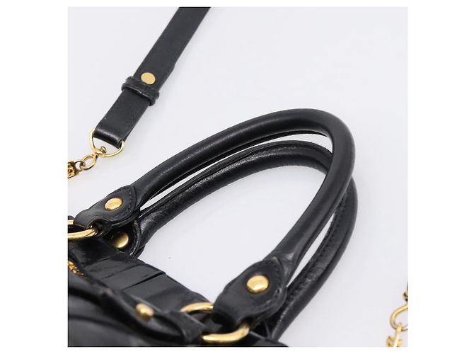 Miu Miu Handtasche Leder 2way Schwarz Gold Auth 167716SAM Golden - Ansicht 14