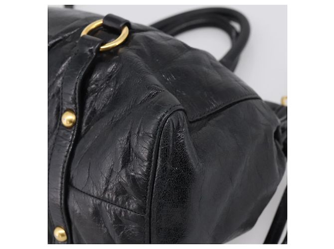 Miu Miu Handtasche Leder 2way Schwarz Gold Auth 167716SAM Golden - Ansicht 16