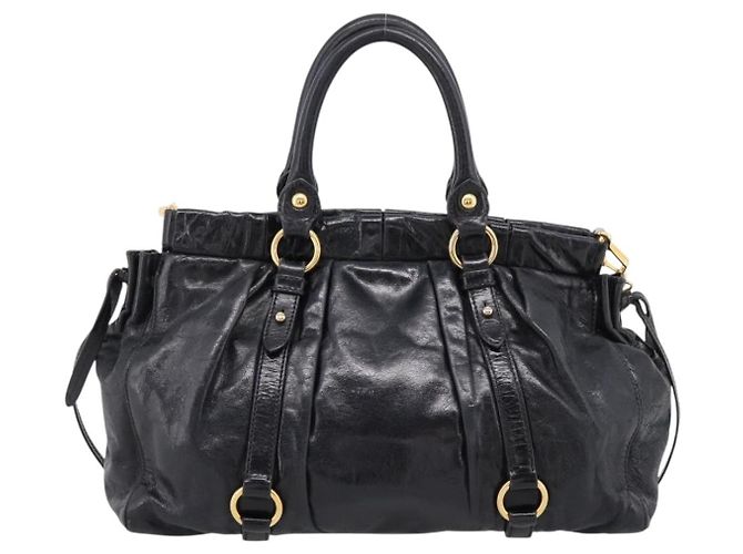 Miu Miu Handtasche Leder 2way Schwarz Gold Auth 167716SAM Golden - Ansicht 2