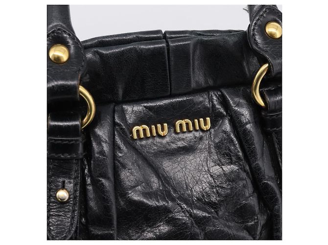 Miu Miu Handtasche Leder 2way Schwarz Gold Auth 167716SAM Golden - Ansicht 20