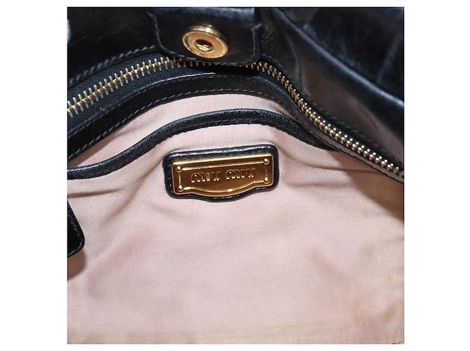 Miu Miu Handtasche Leder 2way Schwarz Gold Auth 167716SAM Golden - Ansicht 21