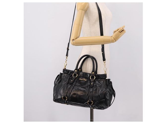 Miu Miu Handtasche Leder 2way Schwarz Gold Auth 167716SAM Golden - Ansicht 26