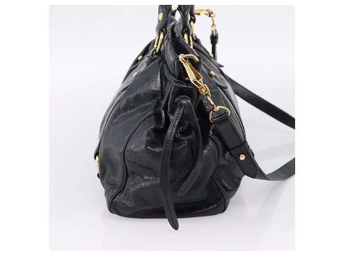 Miu Miu Handtasche Leder 2way Schwarz Gold Auth 167716SAM Golden - Ansicht 3