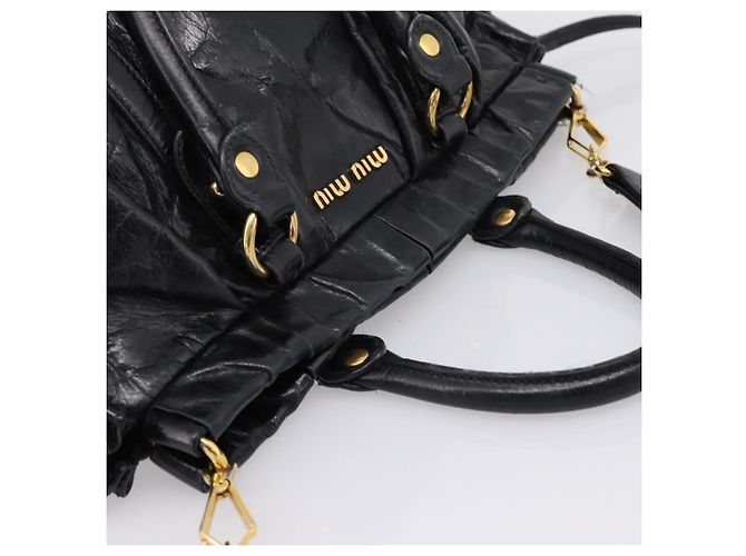 Miu Miu Handtasche Leder 2way Schwarz Gold Auth 167716SAM Golden - Ansicht 6