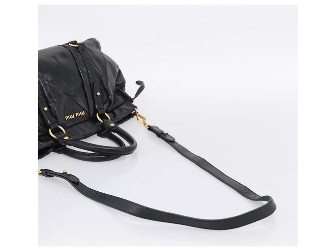 Miu Miu Handtasche Leder 2way Schwarz Gold Auth 167716SAM Golden - Ansicht 8