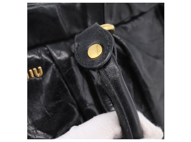 Miu Miu Handtasche Leder 2way Schwarz Gold Auth 167716SAM Golden - Ansicht 9