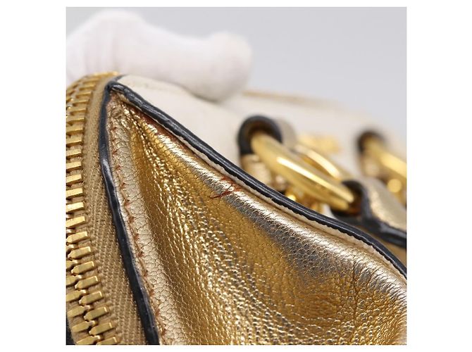 Bolsa de Mão Miu Miu Madras Leather 2way Gold Auth 207611A Dourado - vista 10