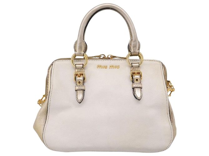 Bolsa de Mão Miu Miu Madras Leather 2way Gold Auth 207611A Dourado - vista 13