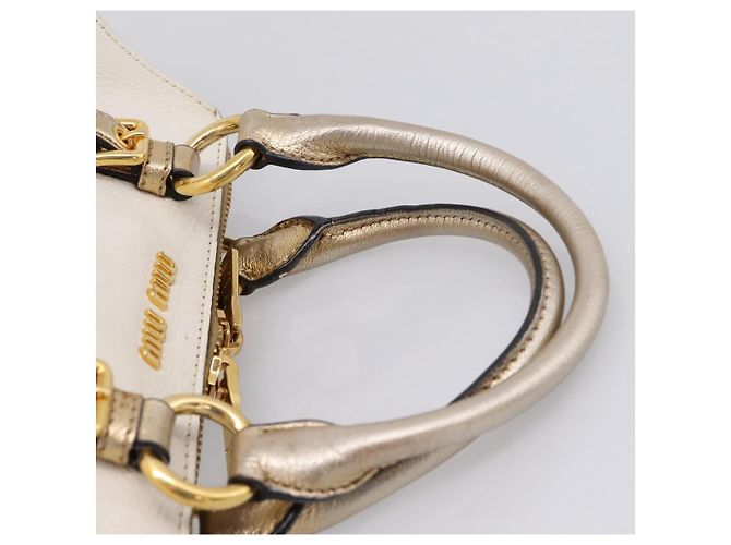 Bolsa de Mão Miu Miu Madras Leather 2way Gold Auth 207611A Dourado - vista 14