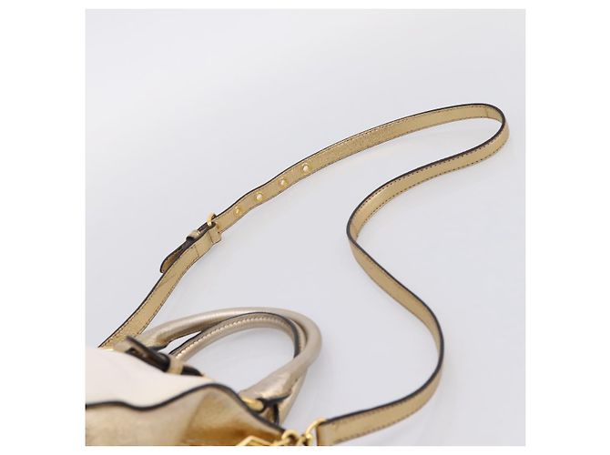 Bolsa de Mão Miu Miu Madras Leather 2way Gold Auth 207611A Dourado - vista 15