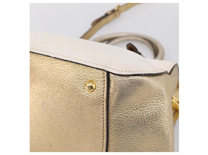 Bolsa de Mão Miu Miu Madras Leather 2way Gold Auth 207611A Dourado - vista 16