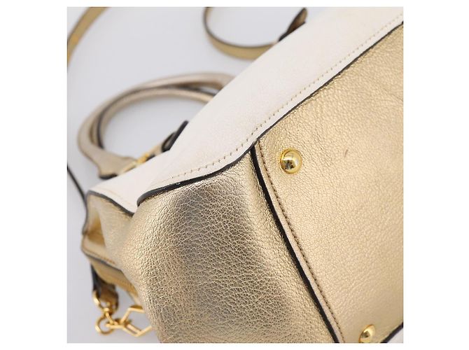 Bolsa de Mão Miu Miu Madras Leather 2way Gold Auth 207611A Dourado - vista 17