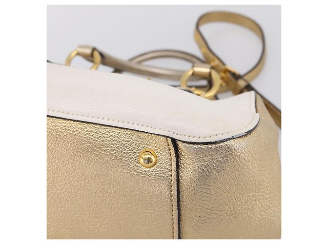 Bolsa de Mão Miu Miu Madras Leather 2way Gold Auth 207611A Dourado - vista 18