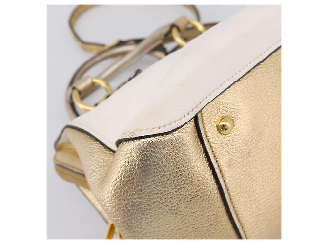 Bolsa de Mão Miu Miu Madras Leather 2way Gold Auth 207611A Dourado - vista 19