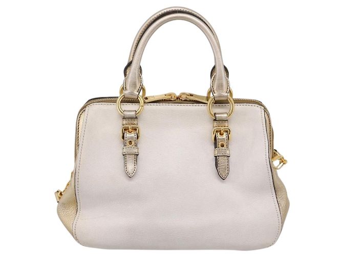 Bolsa de Mão Miu Miu Madras Leather 2way Gold Auth 207611A Dourado - vista 2