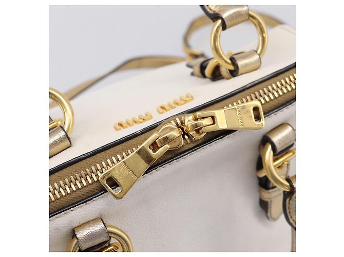 Bolsa de Mão Miu Miu Madras Leather 2way Gold Auth 207611A Dourado - vista 20