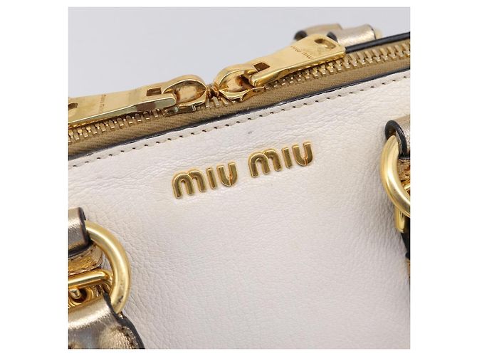 Bolsa de Mão Miu Miu Madras Leather 2way Gold Auth 207611A Dourado - vista 21