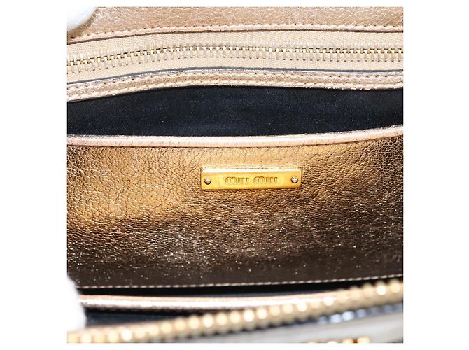 Bolsa de Mão Miu Miu Madras Leather 2way Gold Auth 207611A Dourado - vista 22