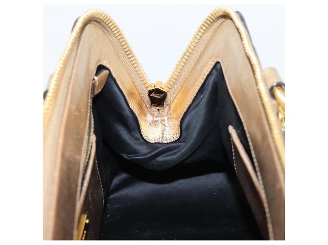Bolsa de Mão Miu Miu Madras Leather 2way Gold Auth 207611A Dourado - vista 23
