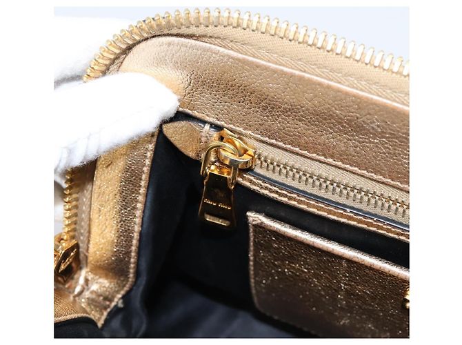 Bolsa de Mão Miu Miu Madras Leather 2way Gold Auth 207611A Dourado - vista 25