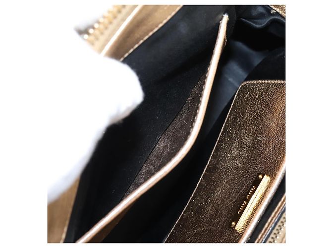 Bolsa de Mão Miu Miu Madras Leather 2way Gold Auth 207611A Dourado - vista 27