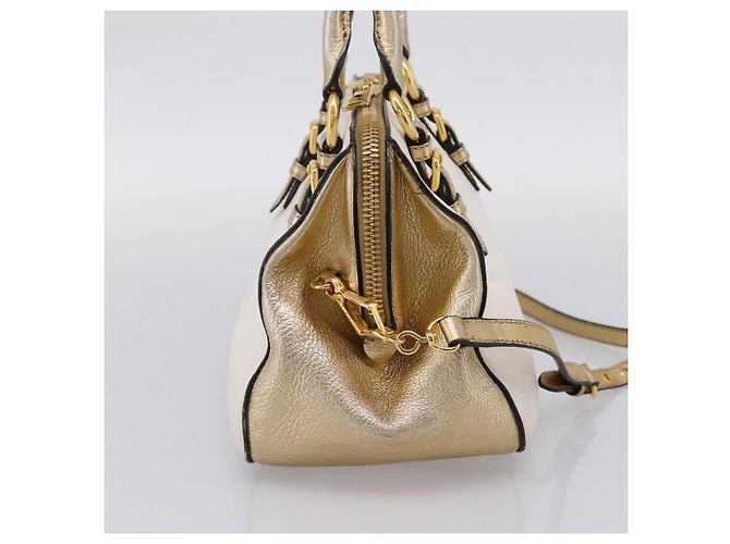 Bolsa de Mão Miu Miu Madras Leather 2way Gold Auth 207611A Dourado - vista 3