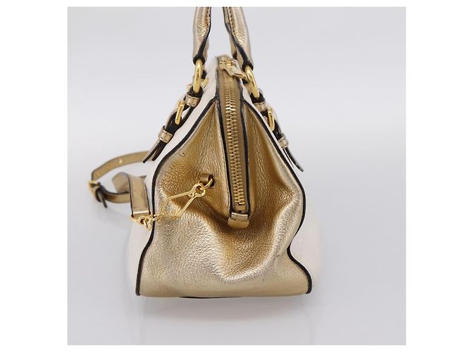 Bolsa de Mão Miu Miu Madras Leather 2way Gold Auth 207611A Dourado - vista 4
