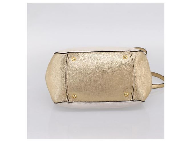 Bolsa de Mão Miu Miu Madras Leather 2way Gold Auth 207611A Dourado - vista 5