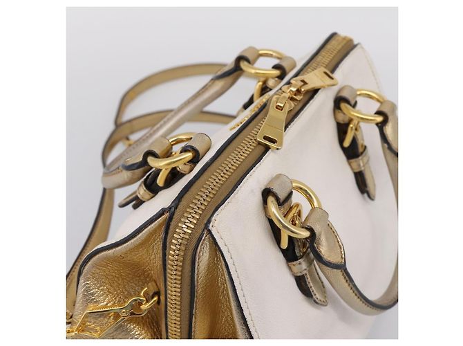 Bolsa de Mão Miu Miu Madras Leather 2way Gold Auth 207611A Dourado - vista 6