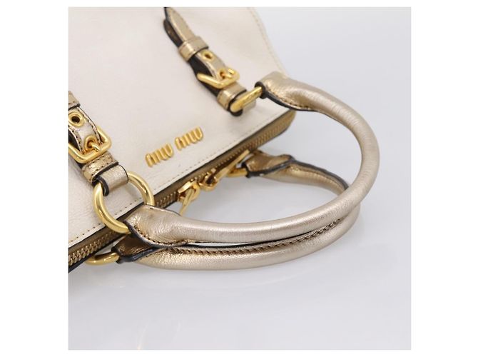 Bolsa de Mão Miu Miu Madras Leather 2way Gold Auth 207611A Dourado - vista 7