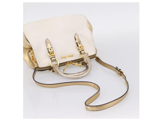 Bolsa de Mão Miu Miu Madras Leather 2way Gold Auth 207611A Dourado - vista 8