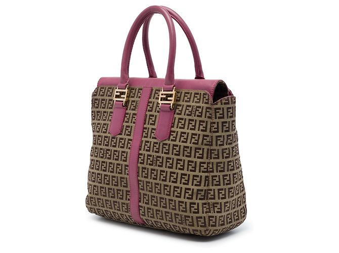 Borsa Satchel Fendi in tela Zucchino e pelle marrone - vista 2