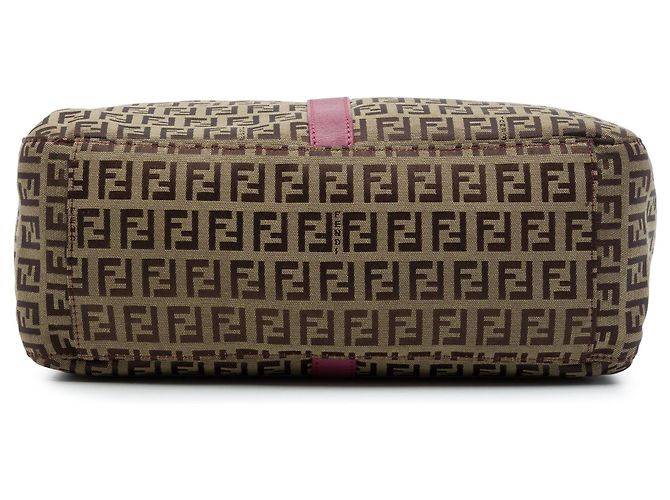 Borsa Satchel Fendi in tela Zucchino e pelle marrone - vista 3