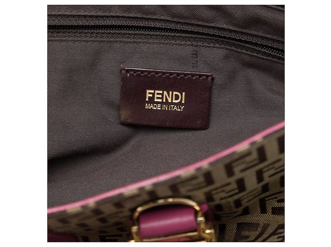 Borsa Satchel Fendi in tela Zucchino e pelle marrone - vista 5