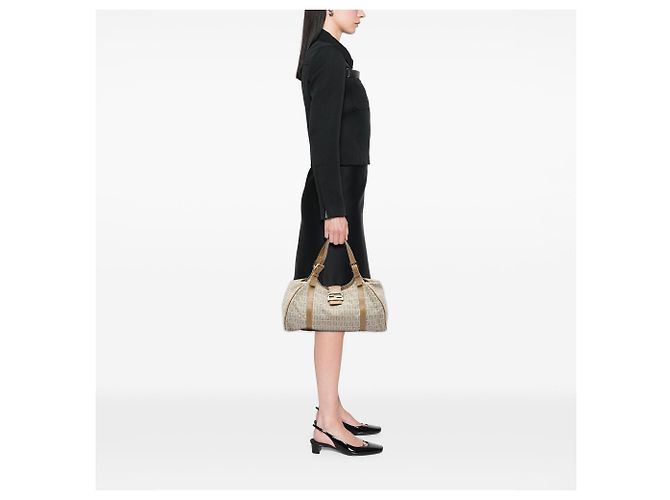 Borsa a tracolla Fendi Zucchino Canvas Beige - vista 5