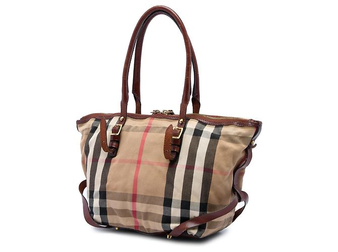Borsa Tote Burberry Small House Check Canvas Bridle Salisbury Marrone - vista 2